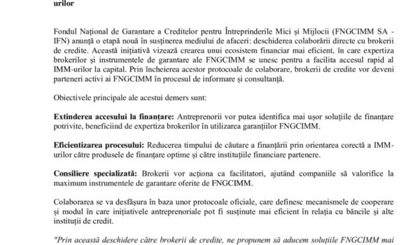 (P) FNGCIMM deschide colaborarea cu brokerii de credite pentru a accelera finanțarea IMM-urilor
